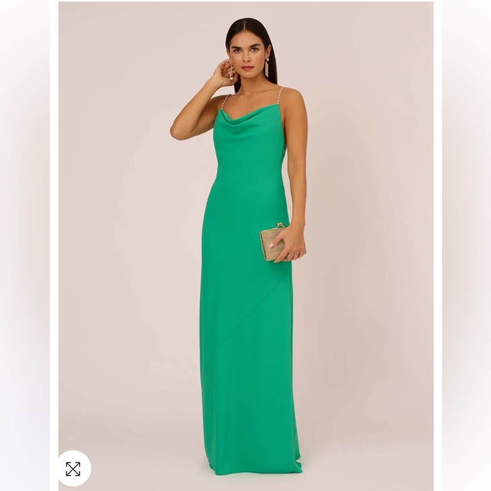 Adrianna Papell Cowl Neck Gown w/ Pearl Straps in Summer Green - Retails $245
